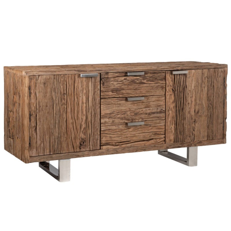 APARADOR RÚSTICO MADERA RECICLADA – ACERO INOXIDABLE CROMADO (160x40x75cm)