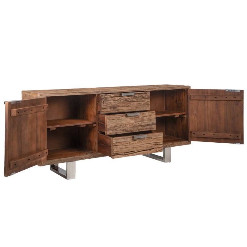 APARADOR RÚSTICO MADERA RECICLADA – ACERO INOXIDABLE CROMADO (160x40x75cm)