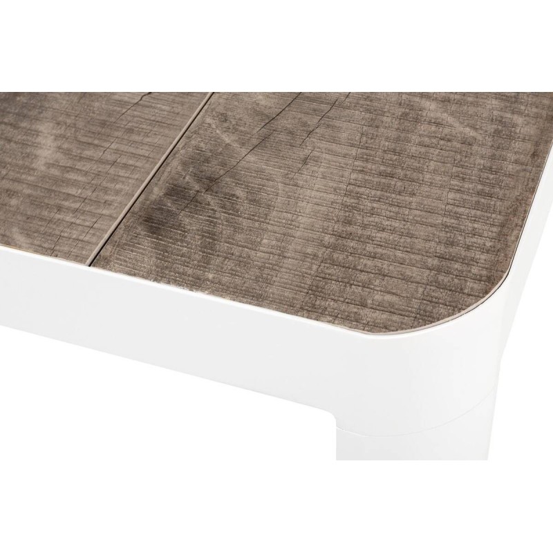 Mesa comedor exterior aluminio blanco y cerámica 220x100x75cm