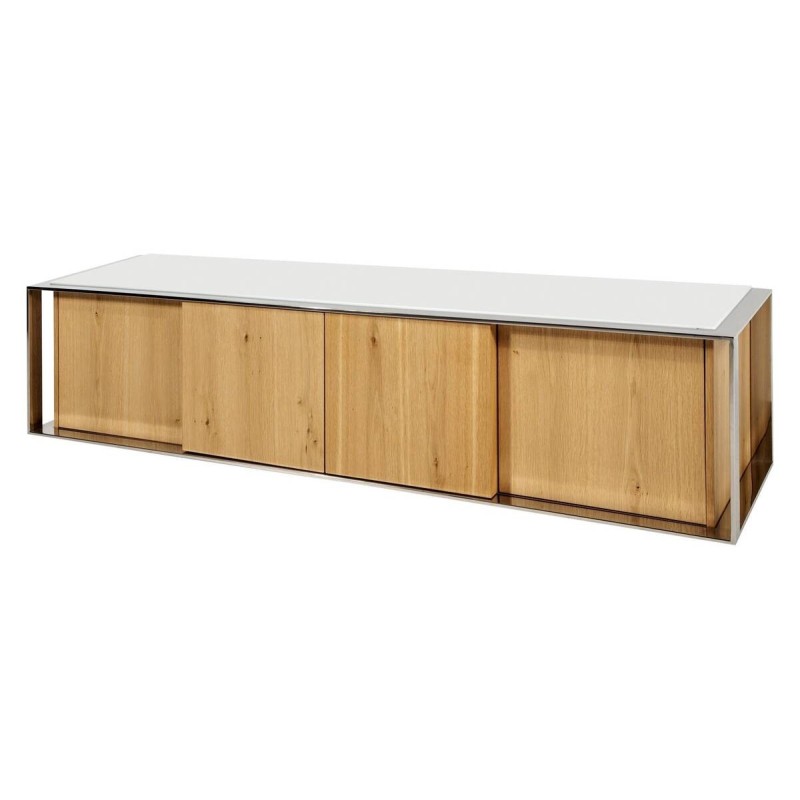 MUEBLE TV ROBLE NATURAL - ACERO INOXIDABLE (200x48x48cm)