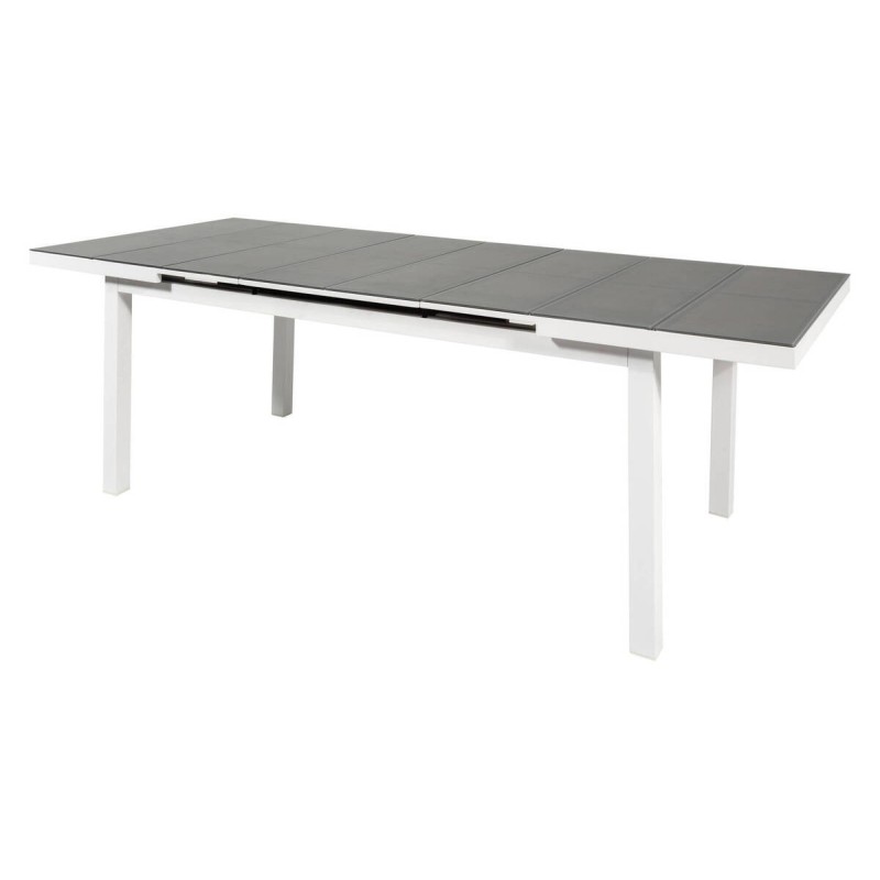 MESA DE COMEDOR EXTERIOR EXTENSIBLE ALUMINIO Y CRISTAL (180x100x74cm)