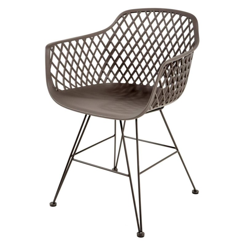 SILLA DE EXTERIOR CON BRAZOS POLIETILENO GRIS Y PATAS METÁLICAS
