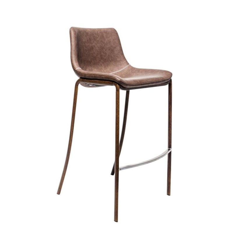 TABURETE ALTO ECOPIEL MARRÓN - PATAS METÁLICAS NOGAL (50x50x105cm)