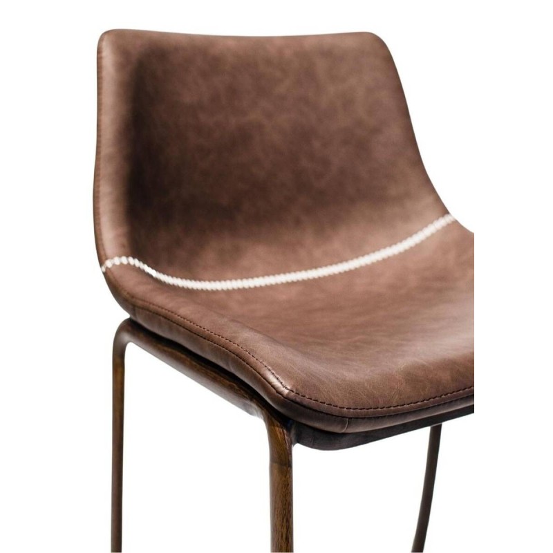 TABURETE ALTO ECOPIEL MARRÓN - PATAS METÁLICAS NOGAL (50x50x105cm)