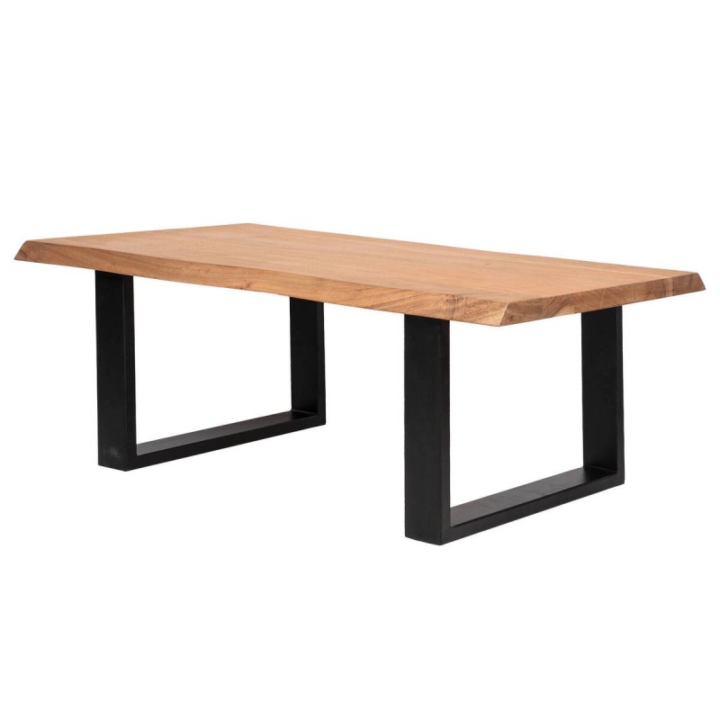 MESA DE CENTRO EN MADERA MACIZA DE ACACIA Y PATAS METÁLICAS NEGRAS (110x60x40cm)