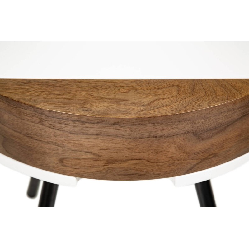 Mesa auxiliar redonda con cajón blanca/base metálica 45x45x52cm