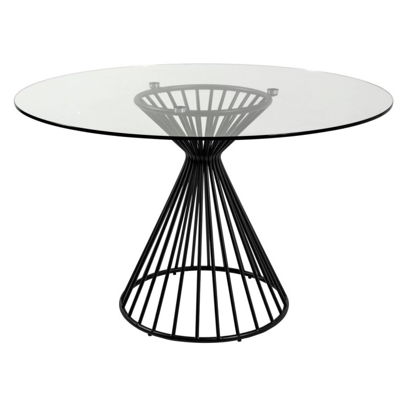 MESA DE COMEDOR REDONDA CRISTAL – BASE ACERO NEGRO (120x76cm)
