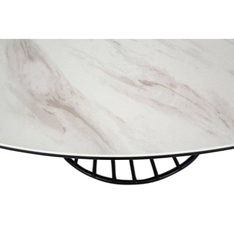 MESA COMEDOR REDONDA TAPA CERÁMICA MÁRMOL – BASE HIERRO NEGRO (120x76cm)
