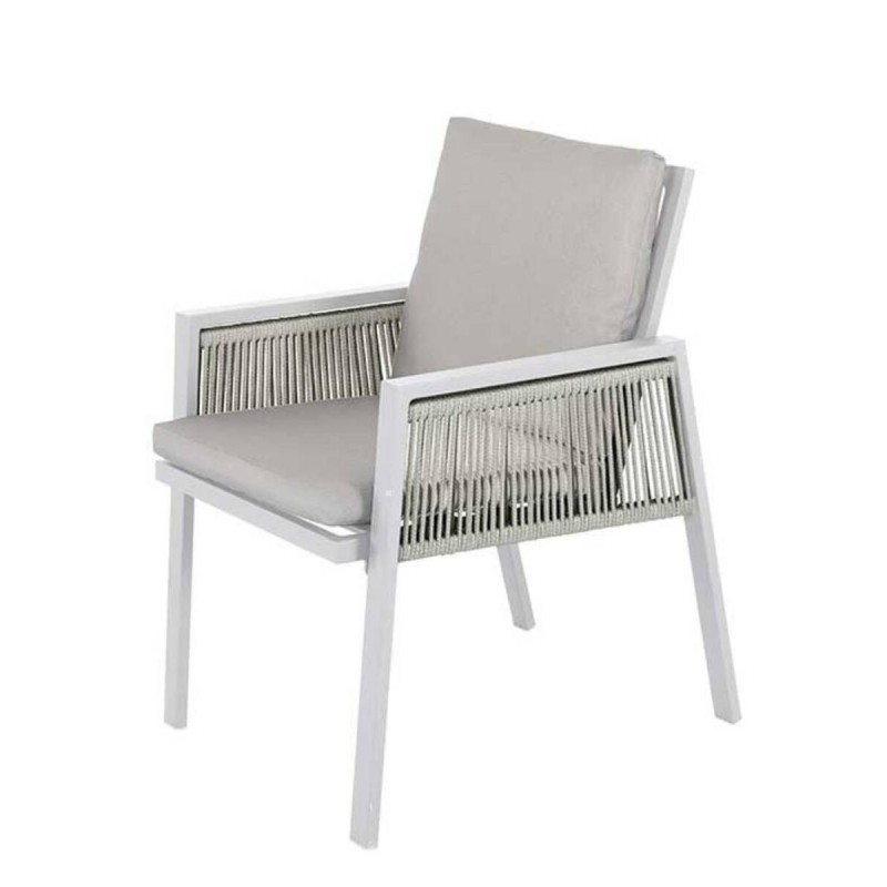 Silla de comedor exterior aluminio/cuerda gris claro 69x56x85cm