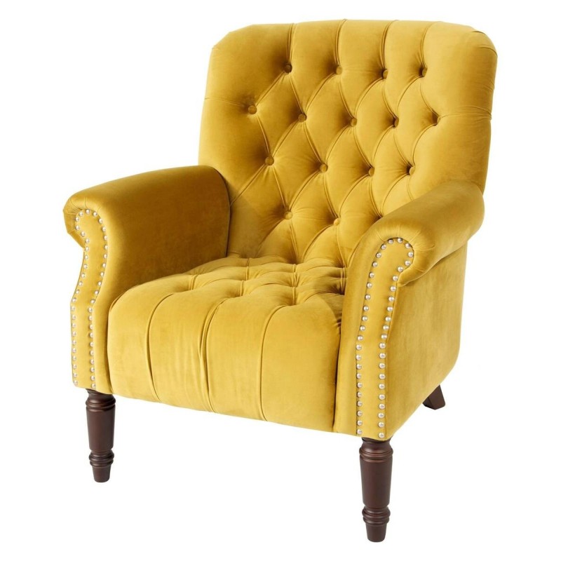 SILLÓN DE TERCIOPELO MOSTAZA CON CAPITONÉ (83x86x95cm)