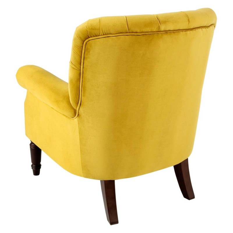 SILLÓN DE TERCIOPELO MOSTAZA CON CAPITONÉ (83x86x95cm)