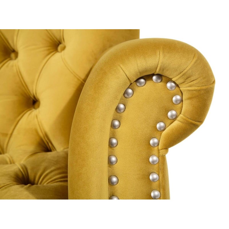 SILLÓN DE TERCIOPELO MOSTAZA CON CAPITONÉ (83x86x95cm)