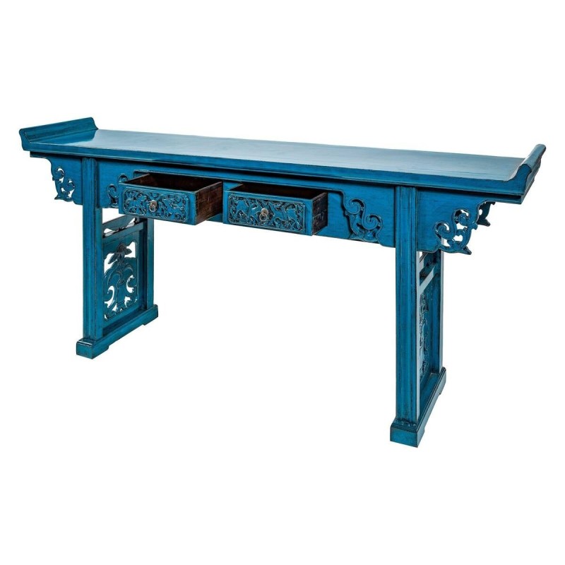 Consola - recibidor estilo oriental 2 cajones color azul petróleo 230x49x93cm