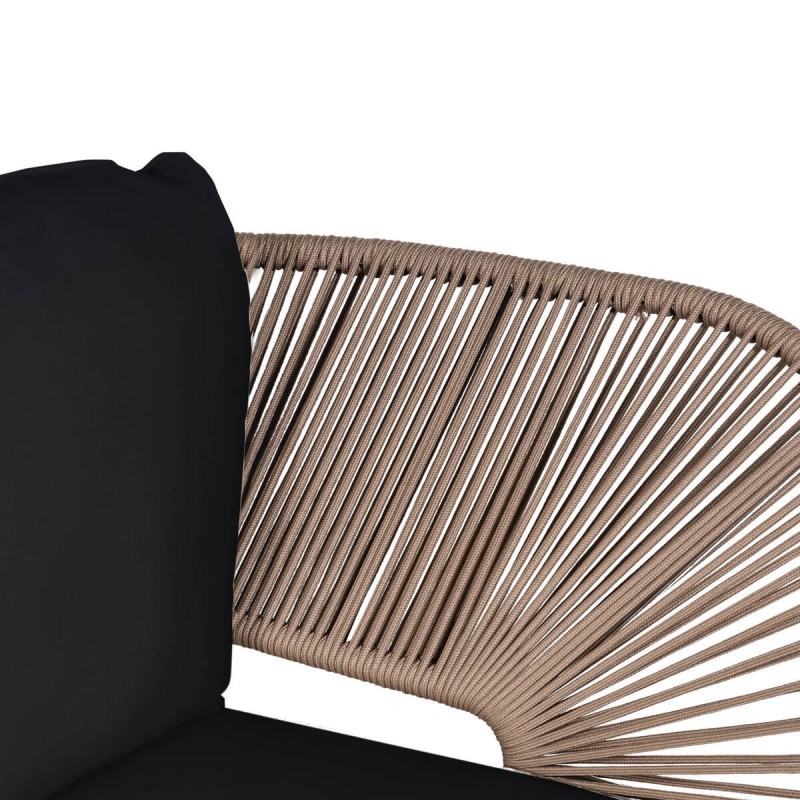 SOFÁ TRES PLAZAS EXTERIOR CUERDA TRENZADA COLOR ARENA - TELA GRIS ANTRACITA (231x90x72cm)