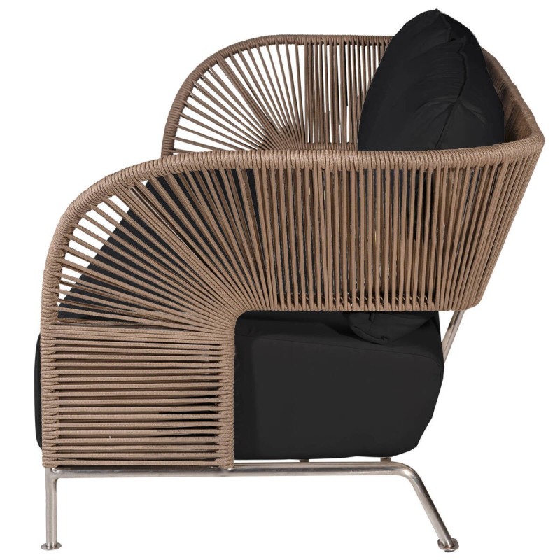 SOFÁ TRES PLAZAS EXTERIOR CUERDA TRENZADA COLOR ARENA - TELA GRIS ANTRACITA (231x90x72cm)