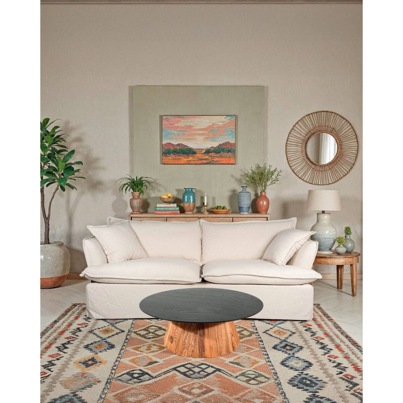 Mesa de centro redonda madera de pino reciclado 90x32cm