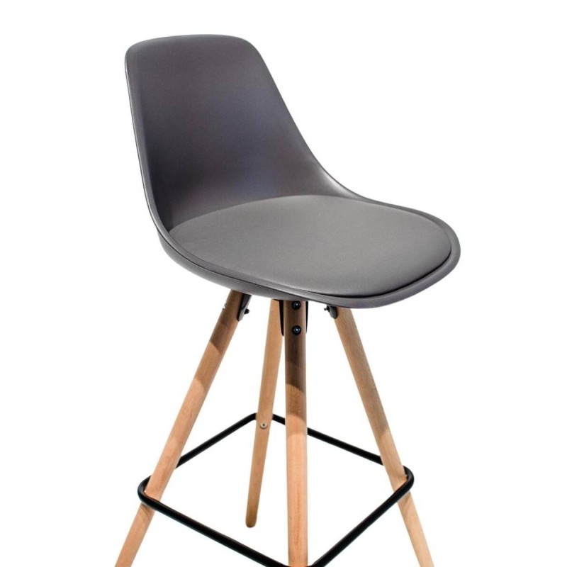 Taburete alto de polietileno gris y madera de haya 42x45x102cm