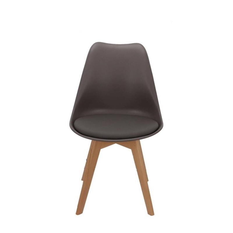 Silla de comedor con cojín tapizado en polipiel gris y patas de madera de haya natural 49x52x82cm