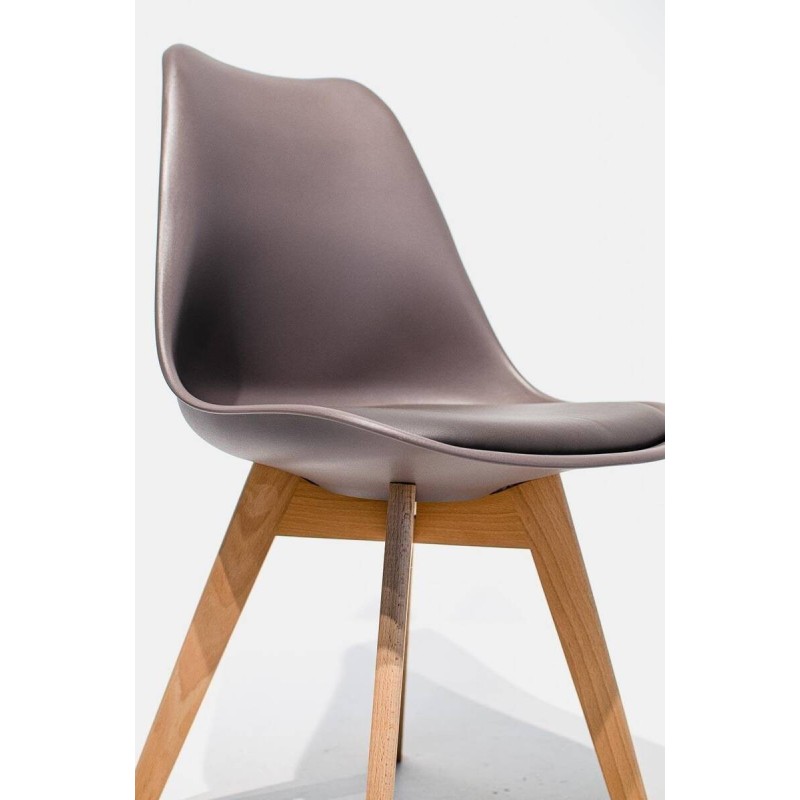 SILLA DE COMEDOR CON COJÍN TAPIZADO EN POLIPIEL GRIS Y PATAS DE MADERA DE HAYA NATURAL (49x52x82cm)
