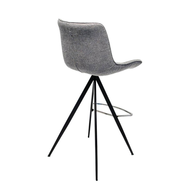 TABURETE ALTO TAPIZADO GRIS - ACERO ACABADO NEGRO CON REPOSAPIÉS (47x52x109cm)