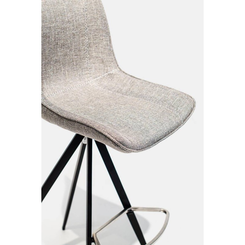 TABURETE ALTO TAPIZADO GRIS - ACERO ACABADO NEGRO CON REPOSAPIÉS (47x52x109cm)