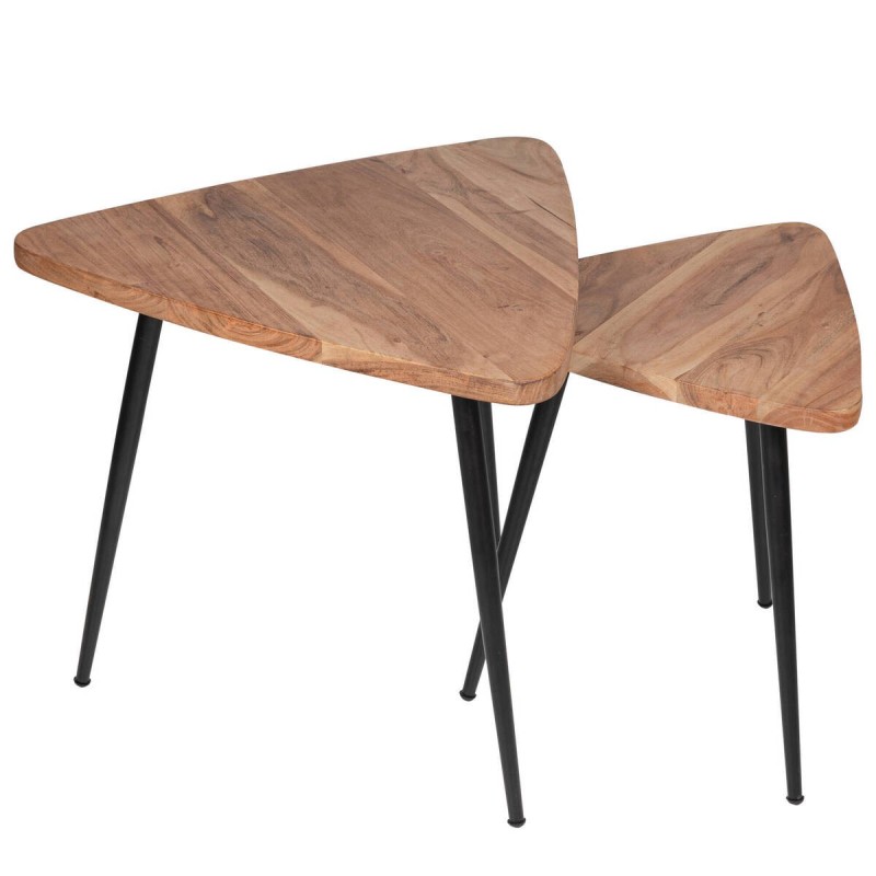 Set oval de dos mesas auxiliares madera de acacia y metal negro 53x53x51cm 40x40x45cm