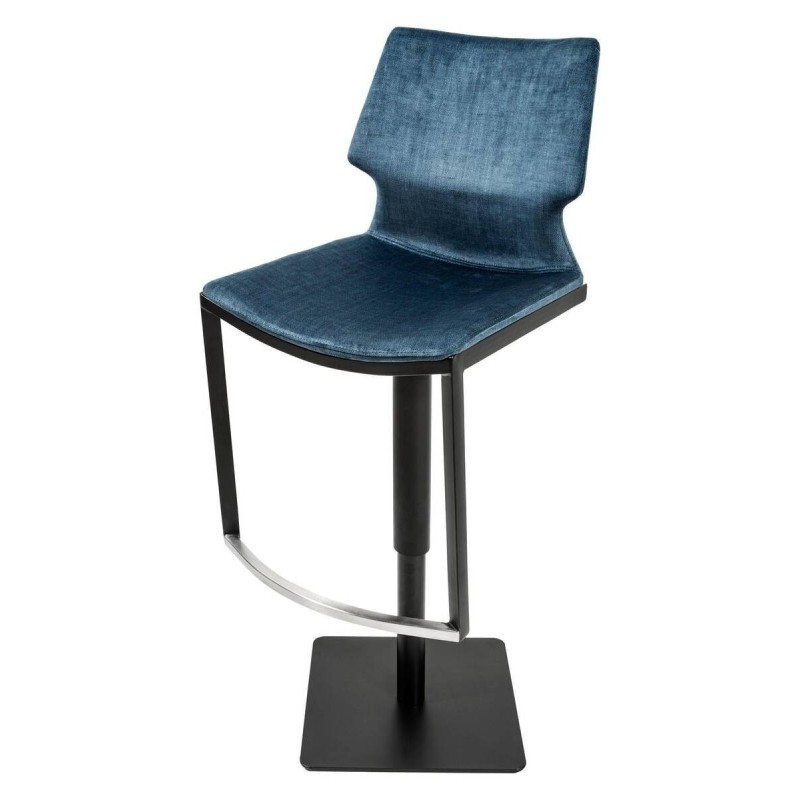 TABURETE ALTO REGULABLE TAPIZADO AZUL OSCURO - ACERO ACABADO NEGRO (44x50x89 - 112cm)