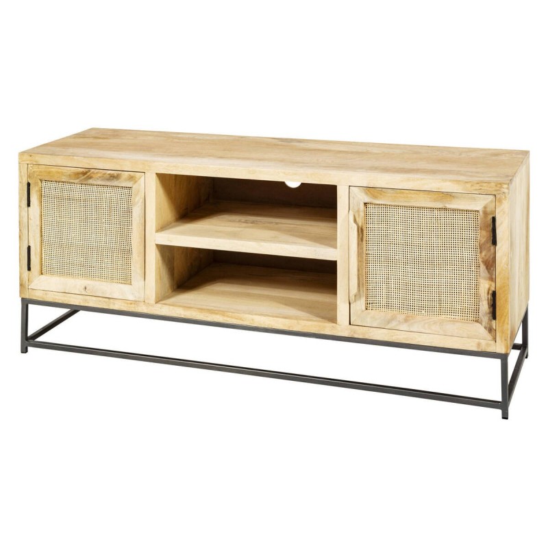 MESA TV PATAS NEGRO 2 PUERTAS + 2 HUECOS 130x40x55cm