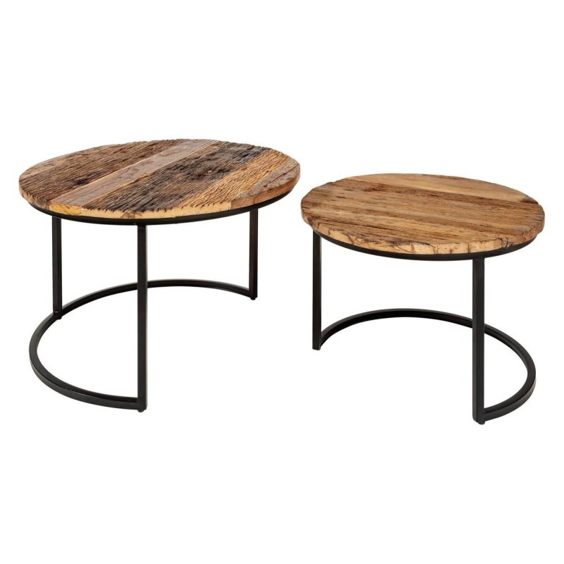 Set de dos mesas nido redondas surat madera reciclada 75x75cm 60x60cm