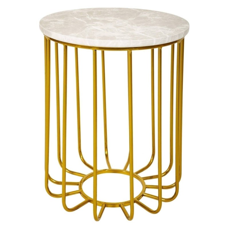 Mesa rincon estructura dorada tapa piedra blanco 46x54.5cm