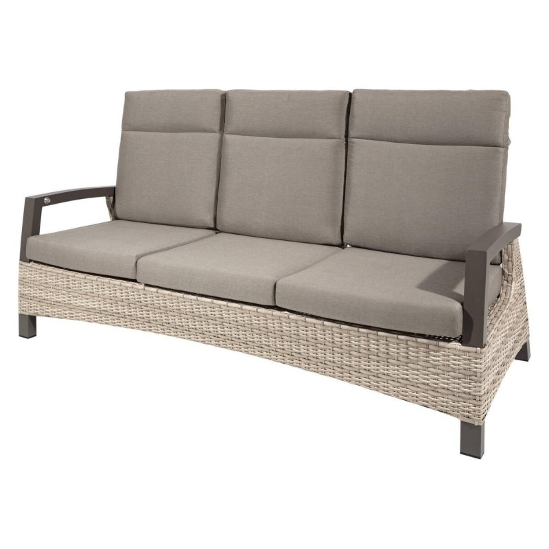 SOFÁ 3 PLAZAS EXTERIOR RECLINABLE RATÁN NATURAL TEJIDO MARRÓN 206x87x103cm