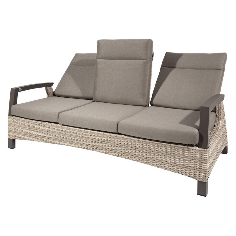 Sofá 3 plazas exterior reclinable ratán natural tejido marrón 206x87x103cm