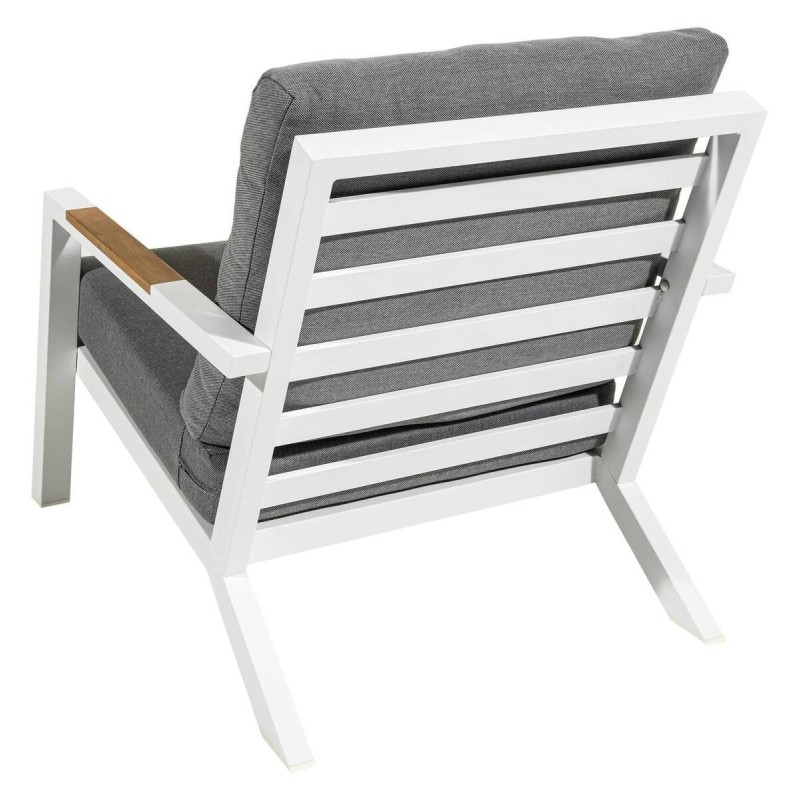 SILLÓN DE EXTERIOR ALUMINIO BLANCO BRAZOS TECA TEJIDO GRIS 75.5x90.5x78.5cm