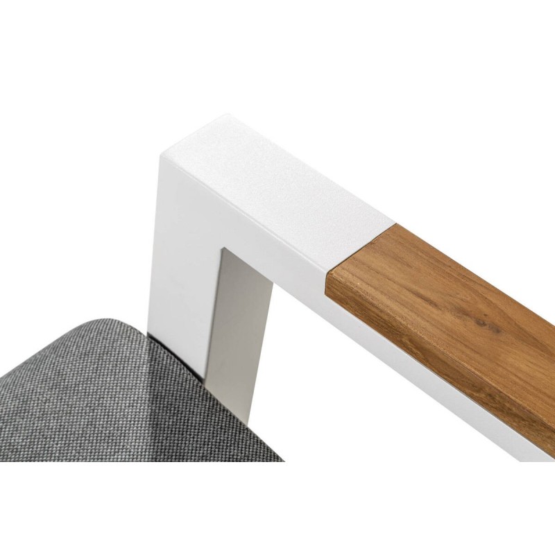 Sillón de exterior aluminio blanco brazos teca tejido gris 75.5x90.5x78.5cm