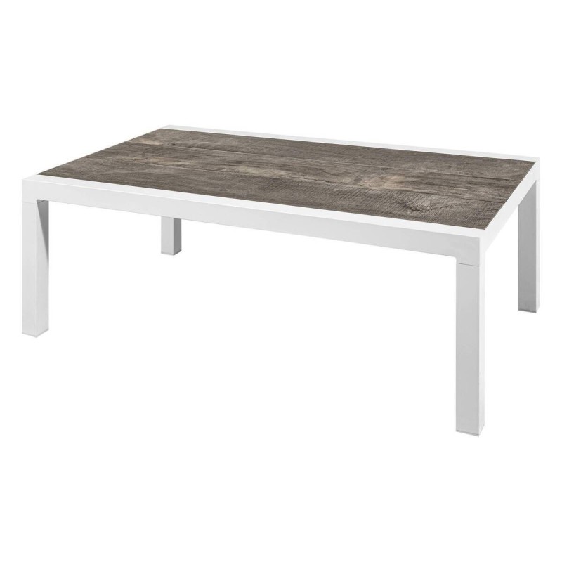 Mesa de centro de exterior aluminio blanco tapa cerámica 120x70x34cm
