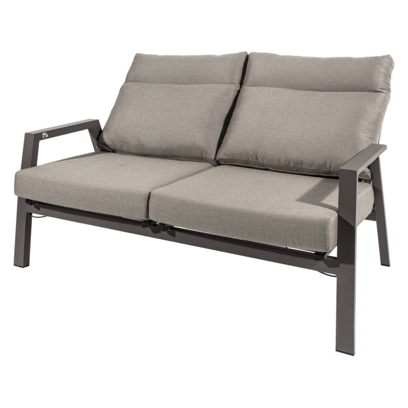 Sofá 2 plazas exterior reclinable aluminio café tejido gris 152x81x98cm