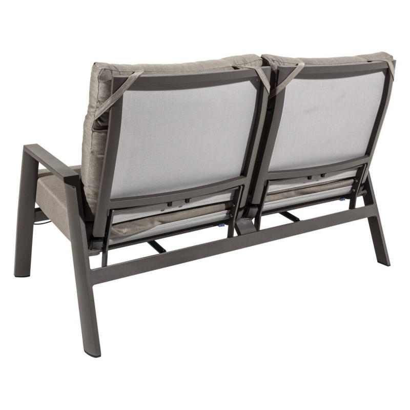 Sofá 2 plazas exterior reclinable aluminio café tejido gris 152x81x98cm