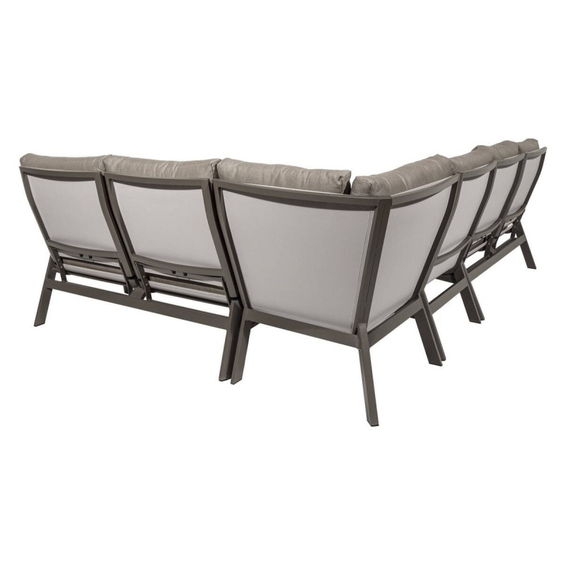 Sofá rinconera exterior aluminio café tejido gris 284.5x220.5x96.5x83cm