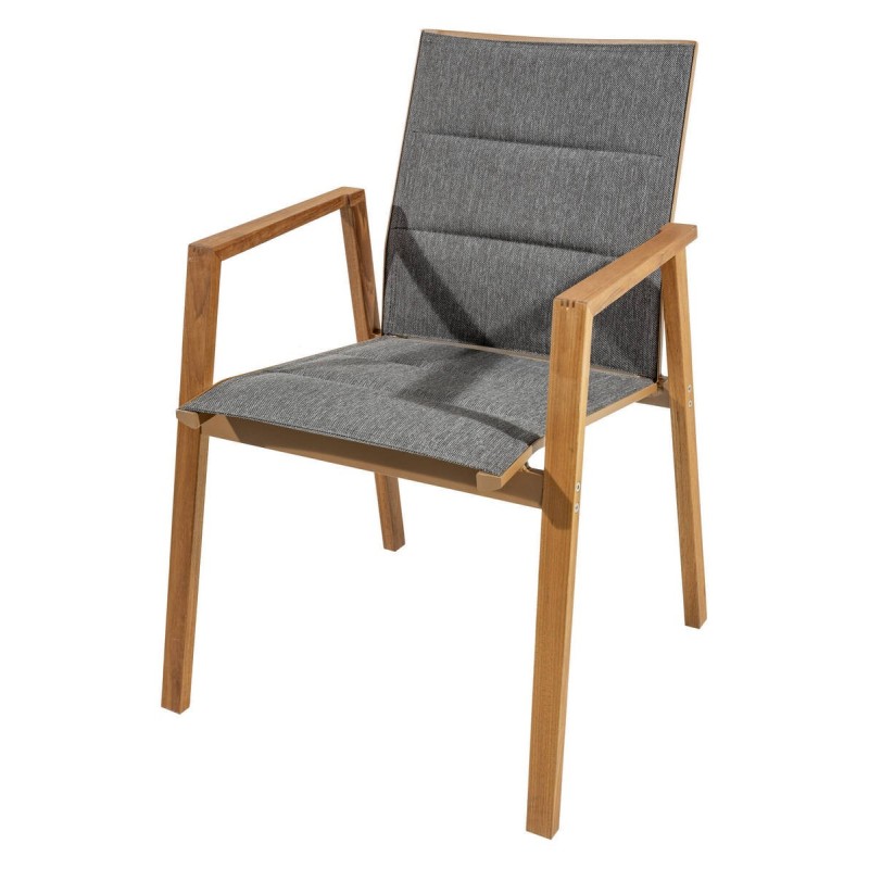 Silla de comedor de exterior madera de teca tejido gris oscuro 53x59x89cm
