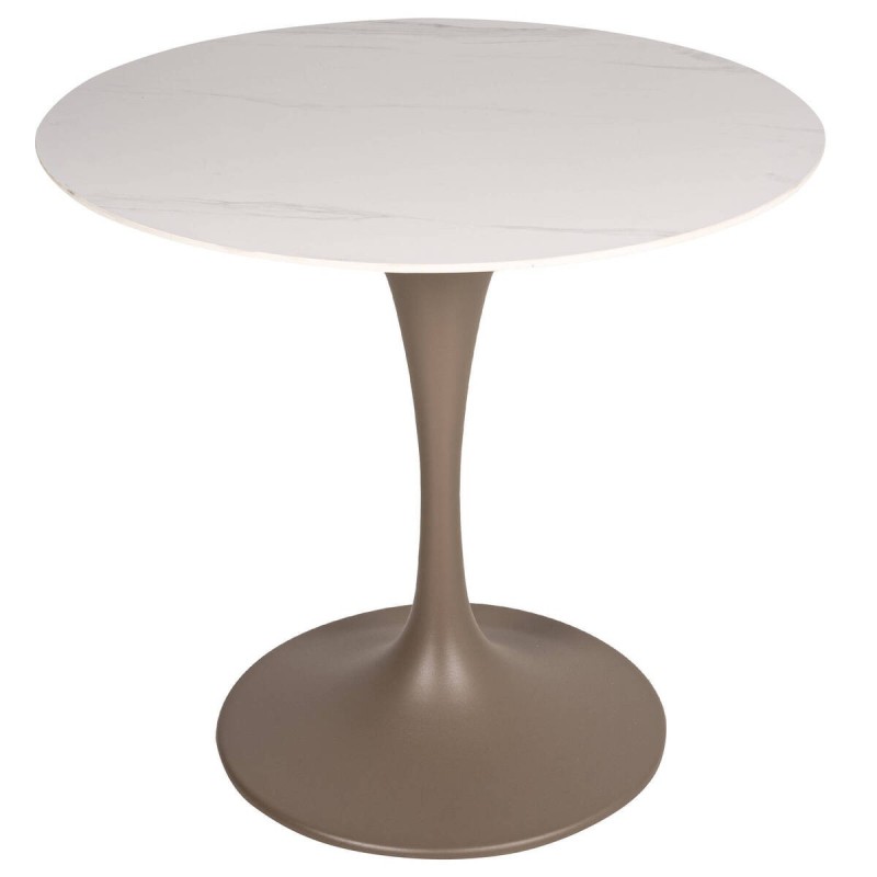 MESA DE COMEDOR REDONDA ALUMINIO CHAMPAGNE TAPA CERÁMICA 80X73CM