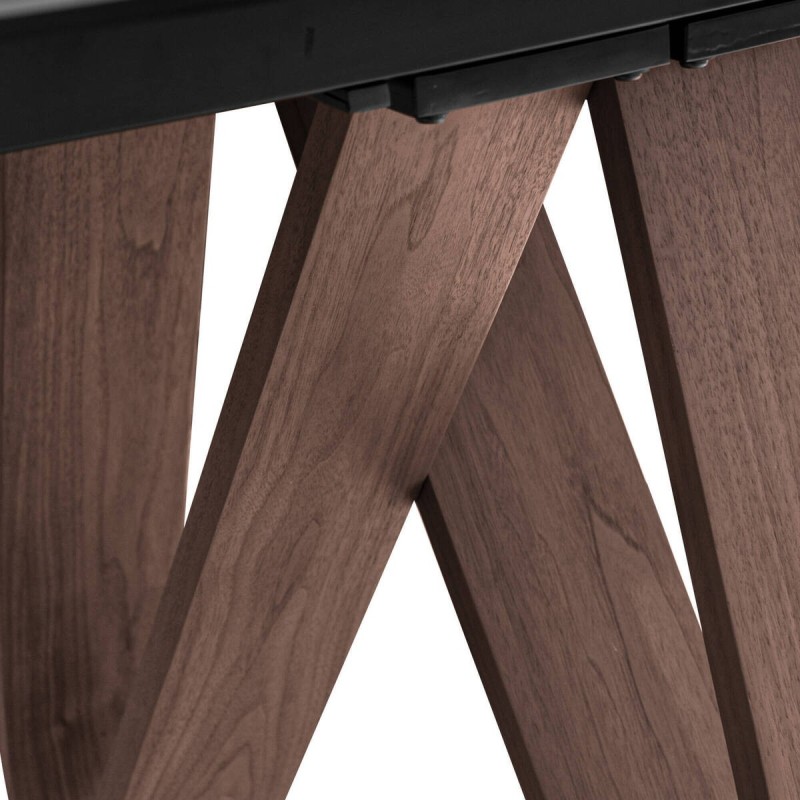 MESA DE COMEDOR EXTENSIBLE PATAS CHAPA NOGAL TAPA CERÁMICA (180/260x90x78cm)