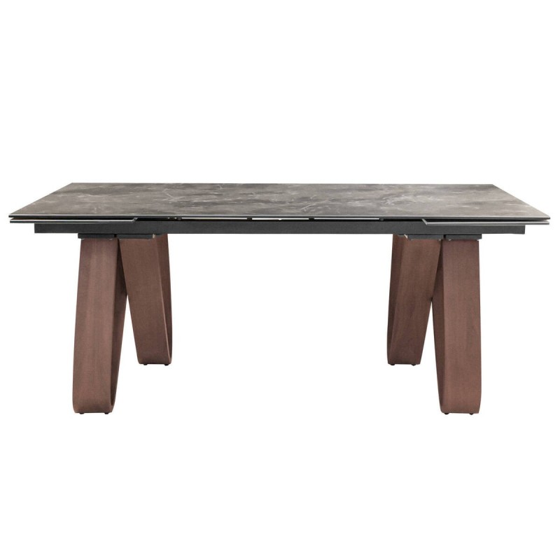 MESA DE COMEDOR EXTENSIBLE PATAS CHAPA NOGAL TAPA CERÁMICA (180/260x90x78cm)
