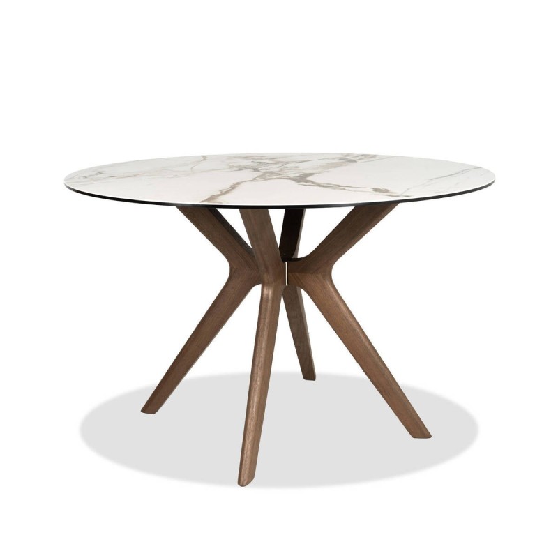 Mesa Altana redonda tapa cerámica - patas chapa nogal 120x76cm