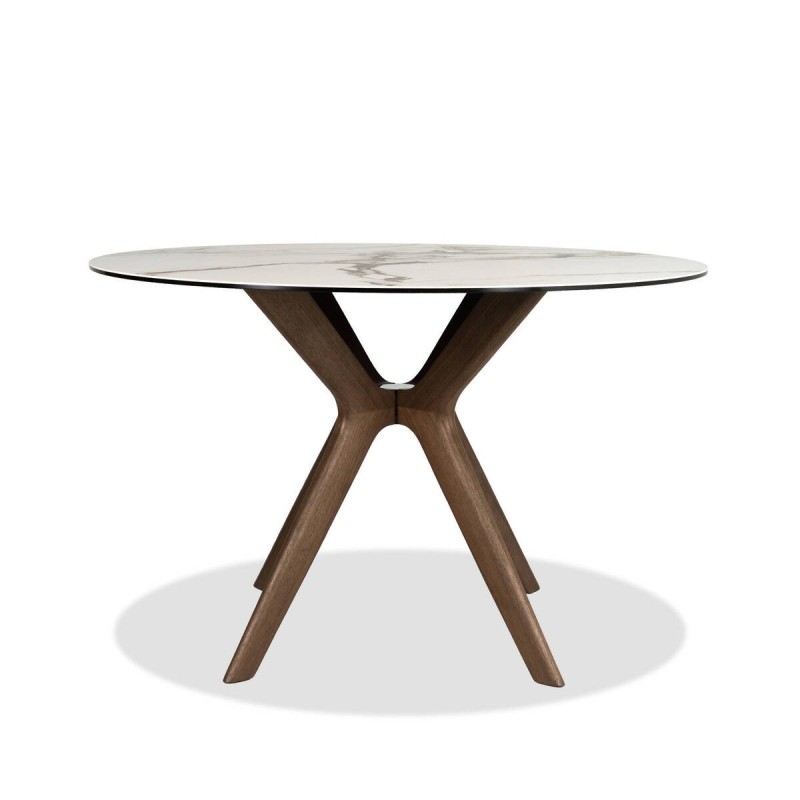 MESA REDONDA TAPA CERÁMICA - PATAS CHAPA NOGAL (120x76cm)