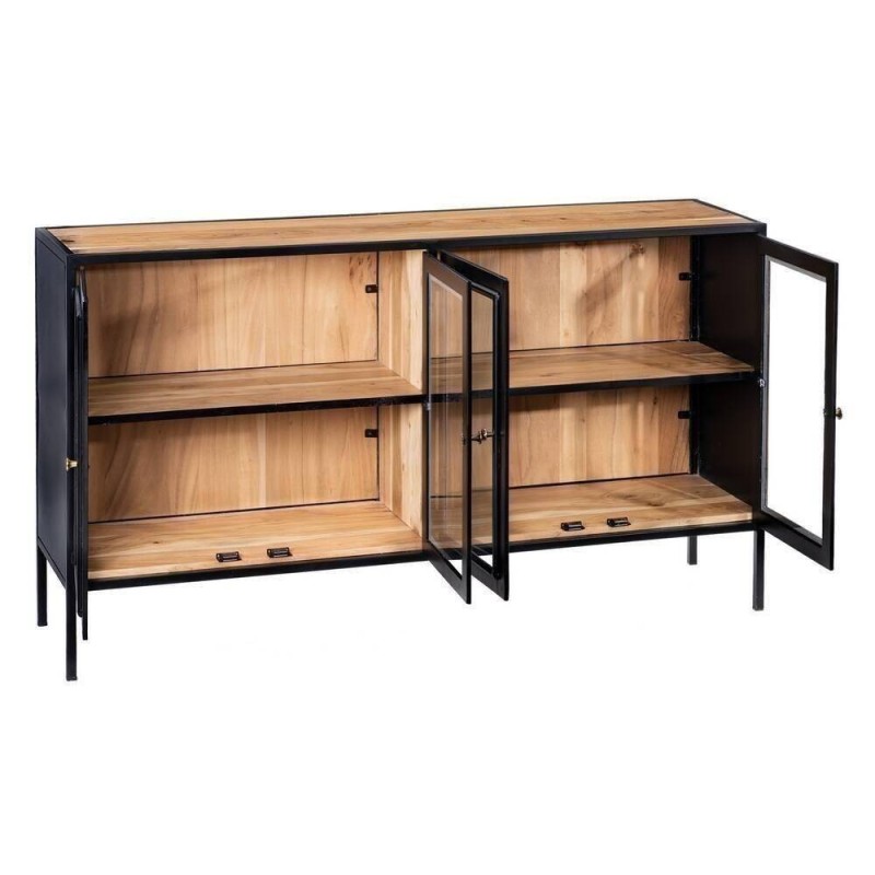Aparador negro-natural madera hierro 160x41x90cm