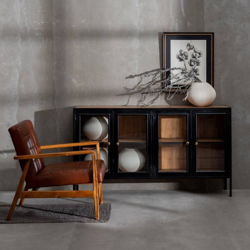 APARADOR NEGRO-NATURAL MADERA HIERRO 160x41x90cm