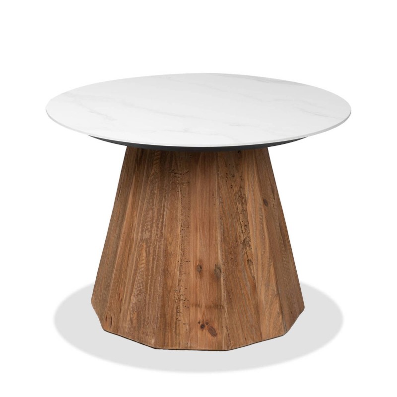 Mesa de centro redonda madera de pino reciclado y tapa cerámica 60x43.5cm