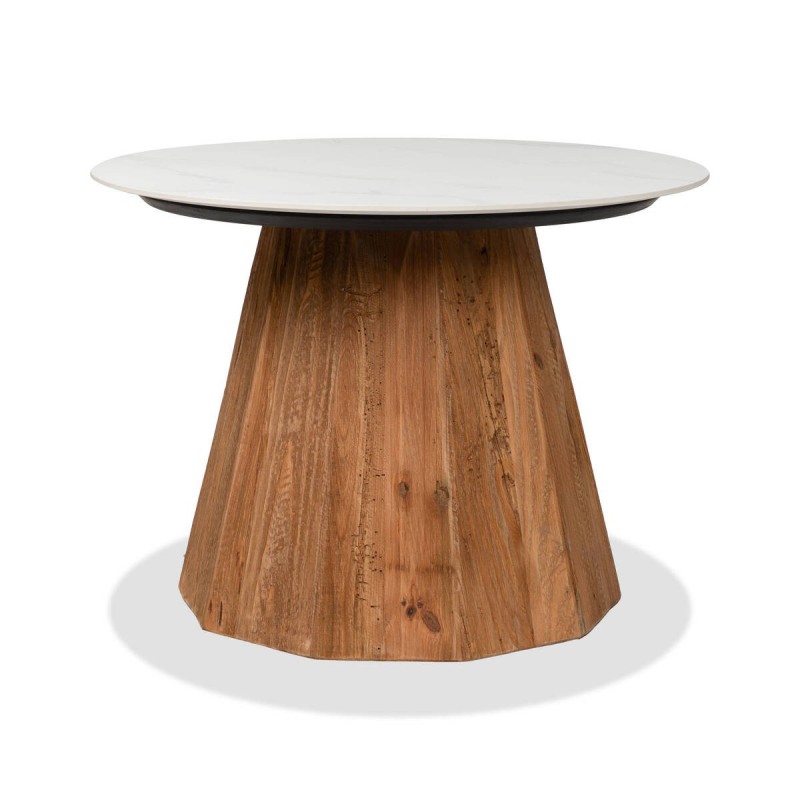 Mesa de centro redonda madera de pino reciclado y tapa cerámica 60x43.5cm