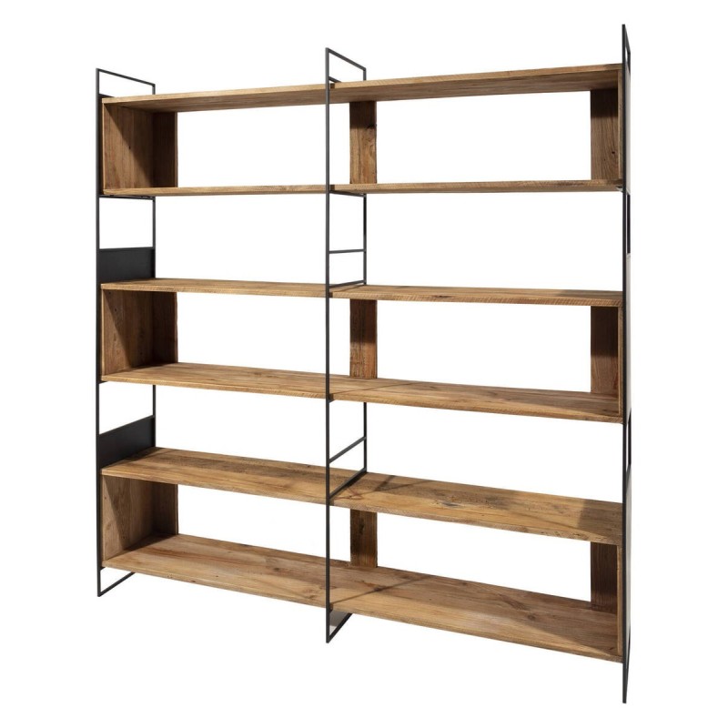 ESTANTERÍA HIERRO NEGRO ESTANTES MADERA DE PINO RECICLADO 180.5x35x190cm