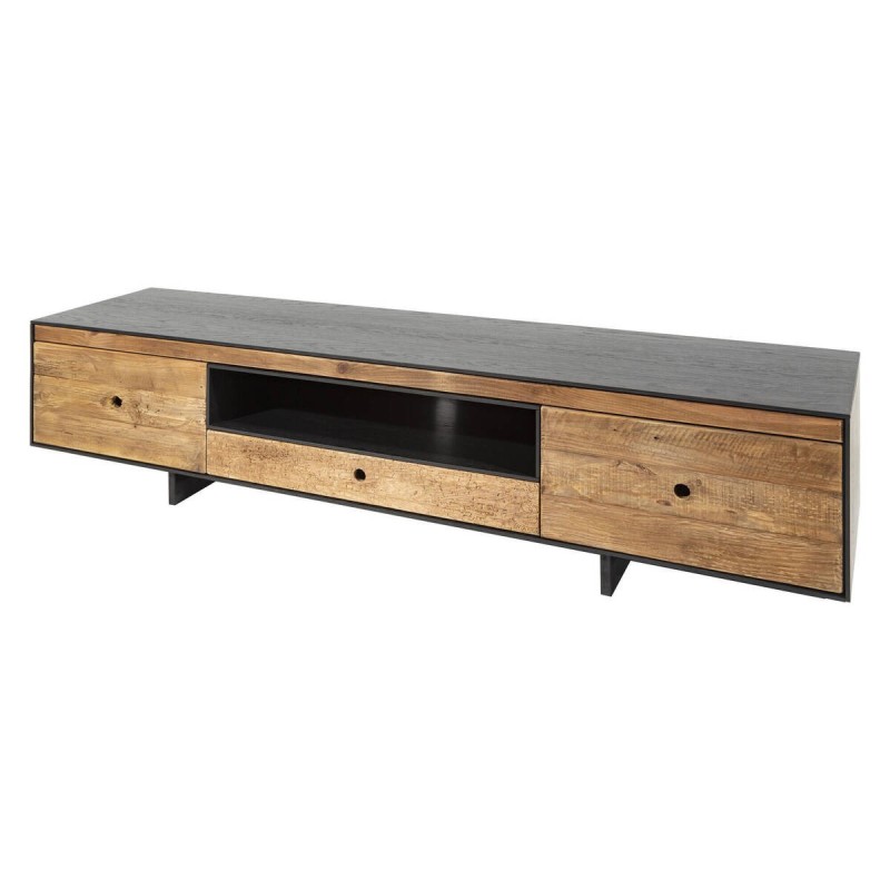 Mueble tv estructura negra frentes madera de pino reciclado 210x48x45cm